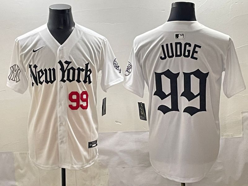 Men 2025 New York Yankees 99 Judge White Five generations Joint Name Nike MLB Jersey style 8